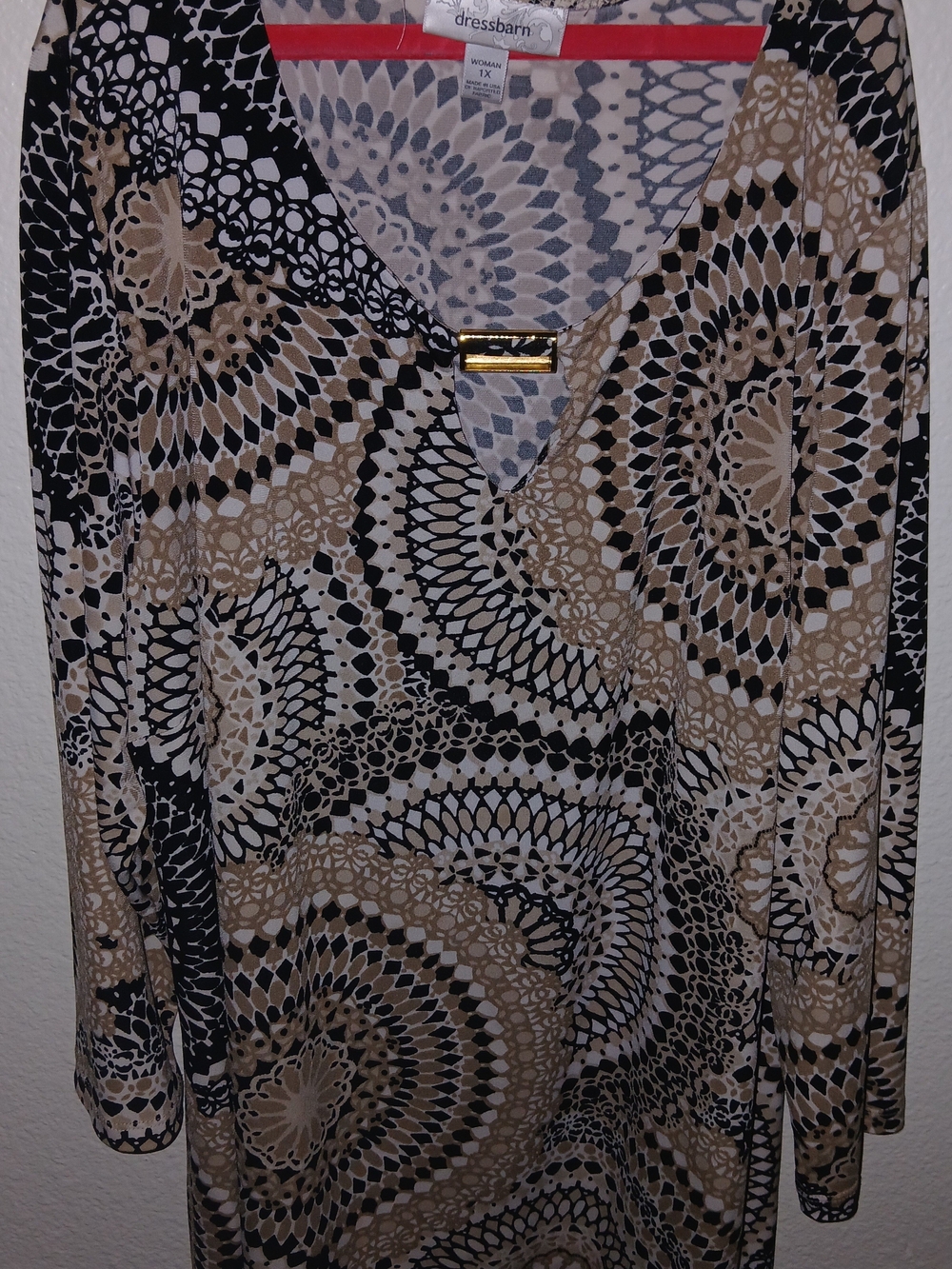 dressbarn Black, Tan and White Geometric Maxi Skirt